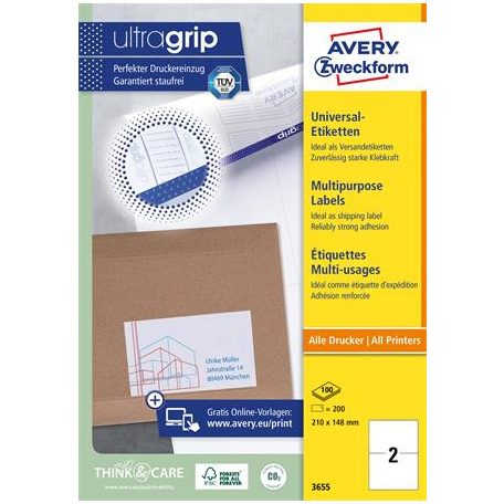 AVERY ZWECKFORM Etikett, univerzális, 210x148 mm, AVERY ZWECKFORM, 200 etikett/csomag