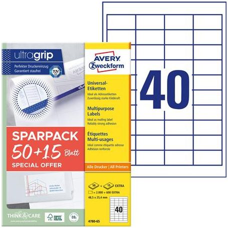 AVERY ZWECKFORM Etikett, univerzális, 48,5x25,4 mm, AVERY ZWECKFORM, "Sparpack", 2600 etikett/csomag