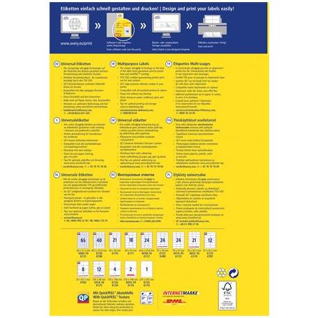 AVERY ZWECKFORM Etikett, univerzális, 48,5x25,4 mm, AVERY ZWECKFORM, 1200 etikett/csomag
