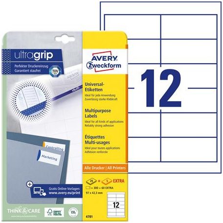 AVERY ZWECKFORM Etikett, univerzális, 97x42,3 mm, AVERY ZWECKFORM, 360 etikett/csomag