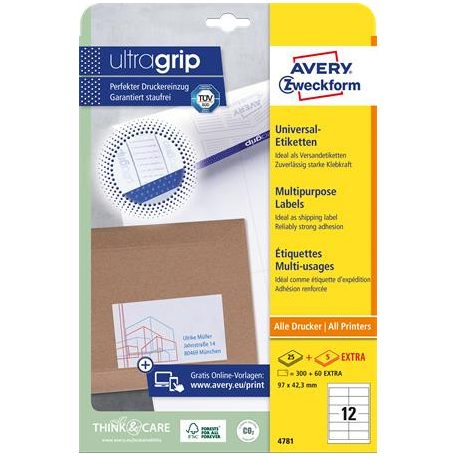 AVERY ZWECKFORM Etikett, univerzális, 97x42,3 mm, AVERY ZWECKFORM, 360 etikett/csomag