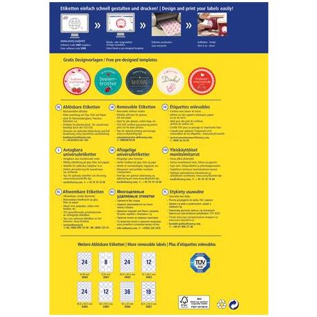 AVERY ZWECKFORM Etikett, 40 mm, kör, eltávolítható, AVERY ZWECKFORM, 240 etikett/csomag