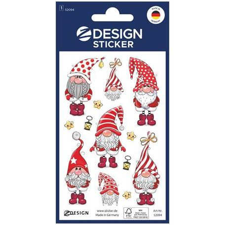 AVERY ZWECKFORM Matrica, papír, 1 ív, 76x120 mm, AVERY ZWECKFORM, "Z-Design No.52094", karácsonyi törpék