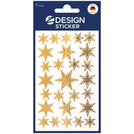 AVERY ZWECKFORM Matrica,  1 ív, 76x120 mm, AVERY ZWECKFORM, "Z-Design No.52252", arany csillagok