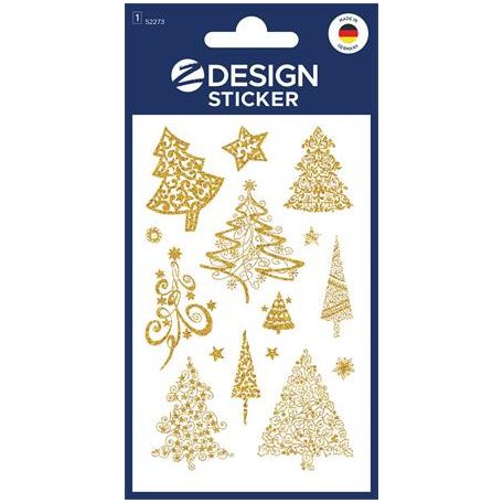 AVERY ZWECKFORM Matrica, papír, 1 ív, 76x120 mm, AVERY ZWECKFORM, "Z-Design No.52273", arany fenyőfák