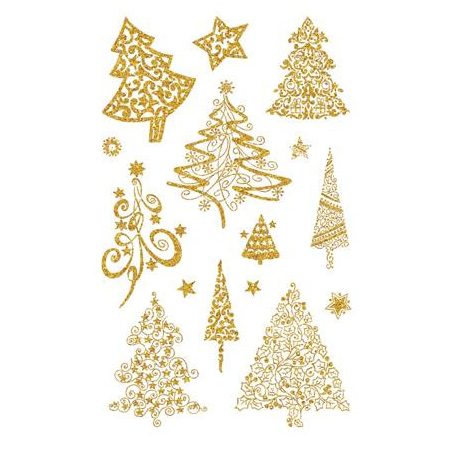 AVERY ZWECKFORM Matrica, papír, 1 ív, 76x120 mm, AVERY ZWECKFORM, "Z-Design No.52273", arany fenyőfák