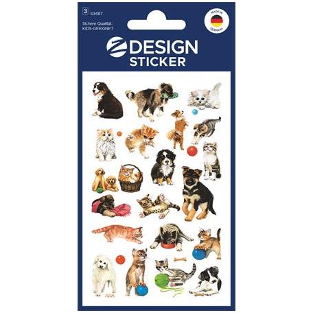 AVERY ZWECKFORM Matrica, papír, 3 ív, 76x120 mm, AVERY ZWECKFORM, "Z-Design No.53487", macska és kutya