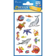  AVERY ZWECKFORM Matrica, papír, 2 ív, 76x120 mm, AVERY ZWECKFORM, "Z-Design No.53707", csillogó tengeri állatok