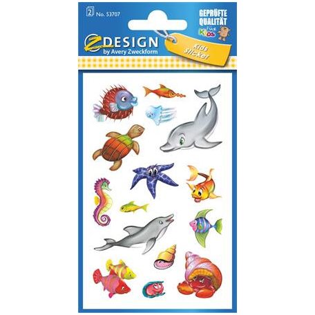 AVERY ZWECKFORM Matrica, papír, 2 ív, 76x120 mm, AVERY ZWECKFORM, "Z-Design No.53707", csillogó tengeri állatok