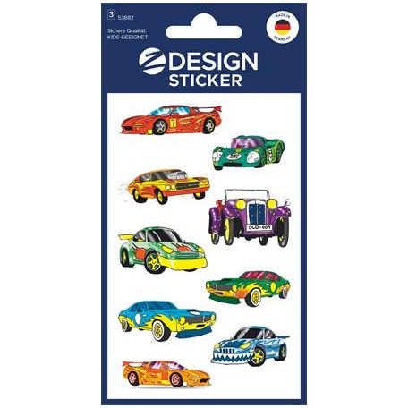 AVERY ZWECKFORM Matrica, papír, 3 ív, 76x120 mm, AVERY ZWECKFORM, "Z-Design No.53882", színes autók