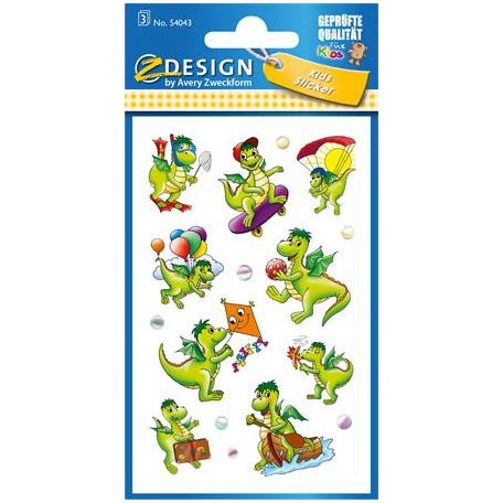 AVERY ZWECKFORM Matrica, papír,  3 ív, 76x120 mm,  AVERY ZWECKFORM, "Z-Design No.54043", sárkányok