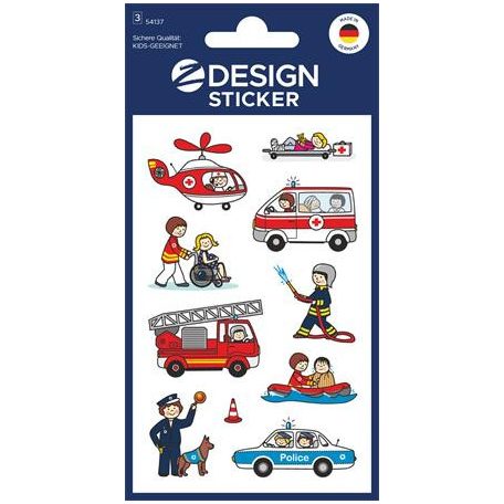 AVERY ZWECKFORM Matrica, papír,  3 ív, 76x120 mm, AVERY ZWECKFORM, "Z-Design No.54137", mentősök, rendőrök, tűzoltók
