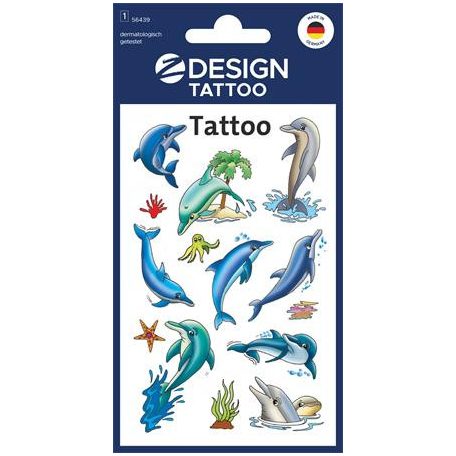 AVERY ZWECKFORM Matrica, tetoválás, 1 ív, 76x120 mm, AVERY ZWECKFORM, "Z-Design No.56439", delfinek tengeri csillagokkal