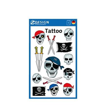AVERY ZWECKFORM Matrica, tetoválás, 1 ív, 76x120 mm, AVERY ZWECKFORM, "Z-Design No.56632", kalóz halálfejek kardokkal