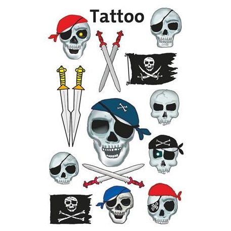 AVERY ZWECKFORM Matrica, tetoválás, 1 ív, 76x120 mm, AVERY ZWECKFORM, "Z-Design No.56632", kalóz halálfejek kardokkal