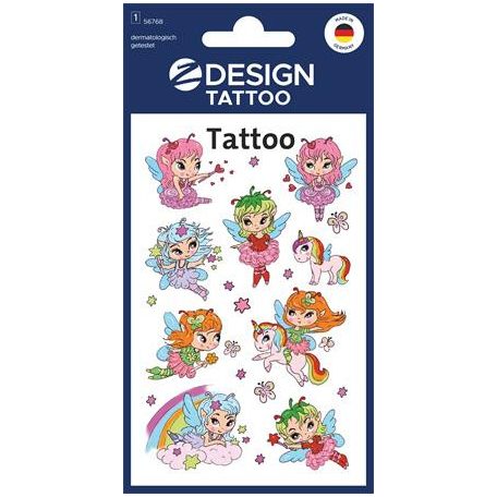 AVERY ZWECKFORM Matrica, tetoválás, 1 ív, 76x120 mm, AVERY ZWECKFORM, "Z-Design No.56768",  tündérlányok és unikornisok