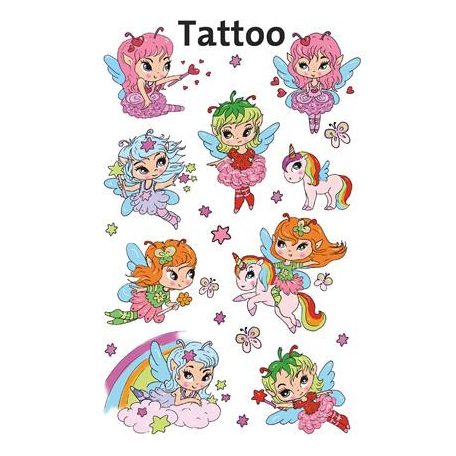 AVERY ZWECKFORM Matrica, tetoválás, 1 ív, 76x120 mm, AVERY ZWECKFORM, "Z-Design No.56768",  tündérlányok és unikornisok