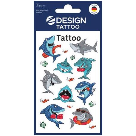 AVERY ZWECKFORM Matrica, tetoválás, 1 ív, 76x120 mm, AVERY ZWECKFORM, "Z-Design No.56770",  cápák