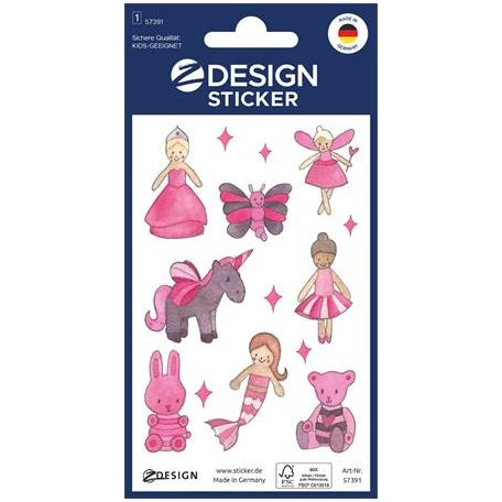 AVERY ZWECKFORM Matrica, papír, 1 ív, 76x120 mm, AVERY ZWECKFORM, "Z-Design No.57391", rózsaszín tündér világ