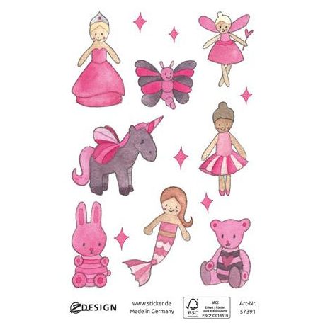 AVERY ZWECKFORM Matrica, papír, 1 ív, 76x120 mm, AVERY ZWECKFORM, "Z-Design No.57391", rózsaszín tündér világ