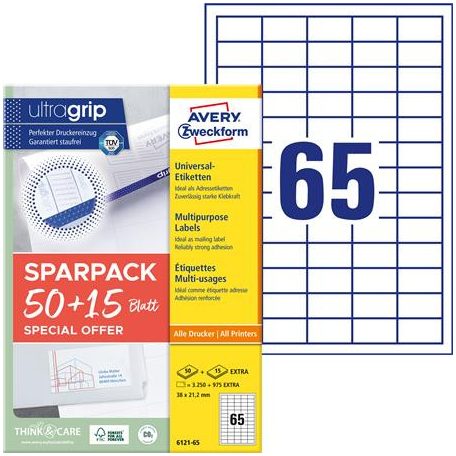 AVERY ZWECKFORM Etikett, univerzális, 38x21,2 mm, AVERY ZWECKFORM, "Sparpack", 4225 etikett/csomag