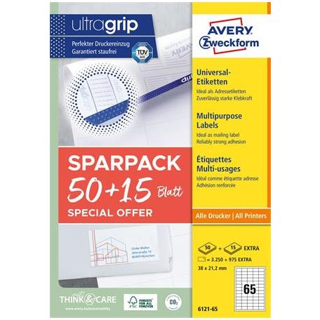 AVERY ZWECKFORM Etikett, univerzális, 38x21,2 mm, AVERY ZWECKFORM, "Sparpack", 4225 etikett/csomag
