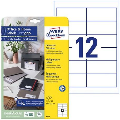 AVERY ZWECKFORM Etikett, univerzális, 97x42,3 mm, AVERY ZWECKFORM, 120 etikett/csomag
