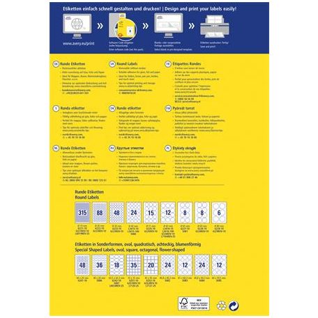 AVERY ZWECKFORM Etikett, 30 mm, kör, eltávolítható, AVERY ZWECKFORM, 480 etikett/csomag
