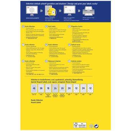 AVERY ZWECKFORM Etikett, univerzális, 40x20 mm, ovális, AVERY ZWECKFORM, 480 etikett/csomag