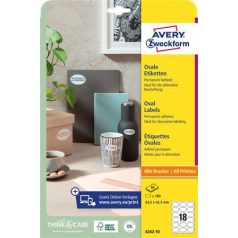   AVERY ZWECKFORM Etikett, univerzális, 63,5x42,3 mm, ovális, AVERY ZWECKOFRM, 180 etikett/csomag