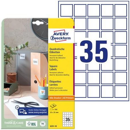 AVERY ZWECKFORM Etikett, univerzális, 35x35 mm, AVERY ZWECKFORM, 350 etikett/csomag