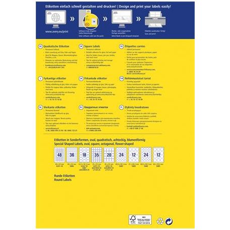 AVERY ZWECKFORM Etikett, univerzális, 35x35 mm, AVERY ZWECKFORM, 350 etikett/csomag