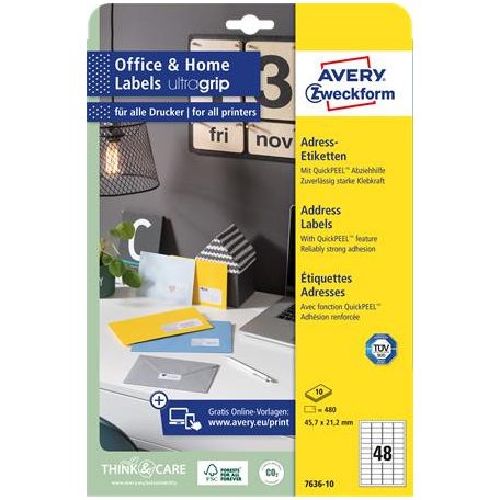 AVERY ZWECKFORM Etikett, univerzális, 45,7x21,2 mm, extra erős, AVERY ZWECKFORM, 480 etikett/csomag