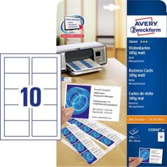   AVERY ZWECKFORM Névjegykártya, 85x54 mm, 185 g, mikroperforált, AVERY ZWECKFORM, 250 db/csomag