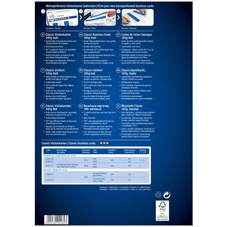 AVERY ZWECKFORM Névjegykártya, 85x54 mm, 185 g, mikroperforált, AVERY ZWECKFORM, 250 db/csomag