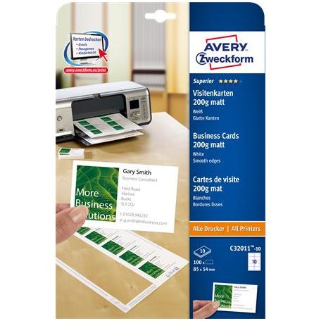AVERY ZWECKFORM Névjegykártya, 85x54 mm, 200 g, mikroperforált, AVERY ZWECKFORM, 100 db/csomag