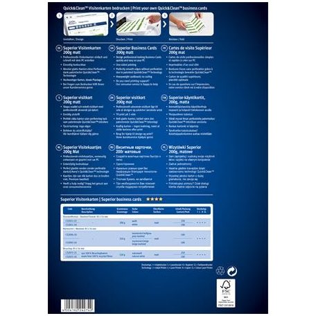 AVERY ZWECKFORM Névjegykártya, 85x54 mm, 200 g, mikroperforált, AVERY ZWECKFORM, 100 db/csomag