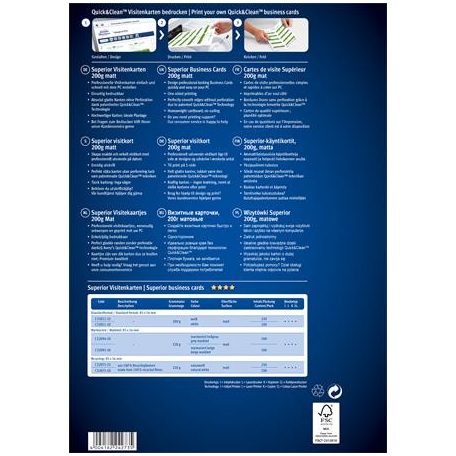 AVERY ZWECKFORM Névjegykártya, 85x54 mm, 200 g, mikroperforált, AVERY ZWECKFORM, 250 db/csomag