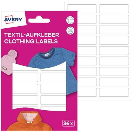 AVERY ZWECKFORM Ruhacímke, műanyag, iskolai, 45x13 mm, kézzel írható, AVERY ZWECKFORM, fehér, 36 címke/csomag