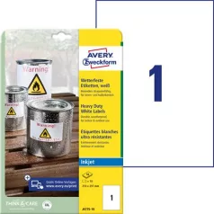   AVERY ZWECKFORM Etikett, 210x297 mm, poliészter, időjárásálló, AVERY ZWECKOFRM, fehér, 10 etikett/csomag