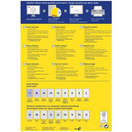 AVERY ZWECKFORM Etikett, univerzális, 40 mm, kör, AVERY ZWECKFORM, 2400 etikett/csomag