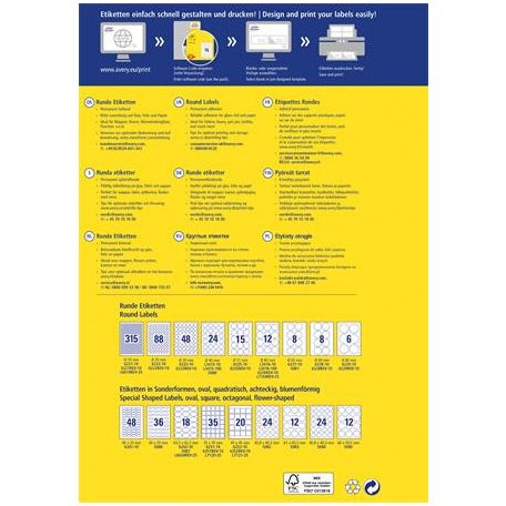 AVERY ZWECKFORM Etikett, univerzális, 60 mm, kör, AVERY ZWECKFORM, 120 etikett/csomag