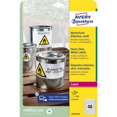  AVERY ZWECKFORM Etikett, kör, 30 mm, poliészter, időjárásálló, AVERY ZWECKFORM, fehér, 960 etikett/csomag