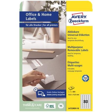 AVERY ZWECKFORM Etikett,univerzális, eltávolítható, 35,6x16,9 mm, AVERY ZWECKFORM, 800 etikett/csomag