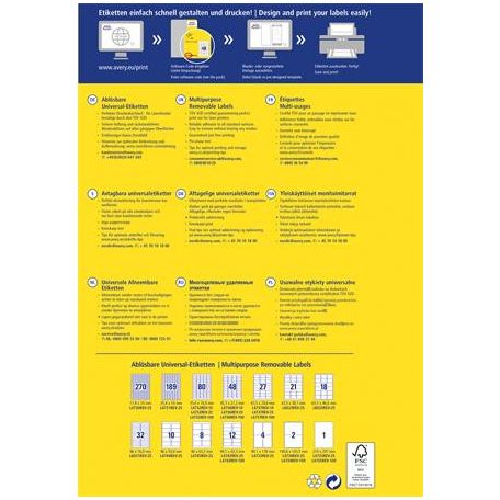 AVERY ZWECKFORM Etikett,univerzális, eltávolítható, 35,6x16,9 mm, AVERY ZWECKFORM, 800 etikett/csomag