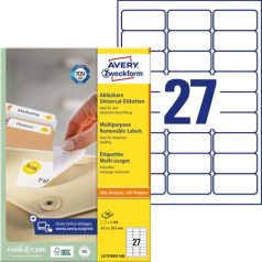   AVERY ZWECKFORM Etikett, univerzális, eltávolítható, 63,5x29,6 mm, AVERY ZWECKFORM, 2700 etikett/csomag