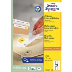   AVERY ZWECKFORM Etikett, univerzális, eltávolítható, 63,5x29,6 mm, AVERY ZWECKFORM, 2700 etikett/csomag