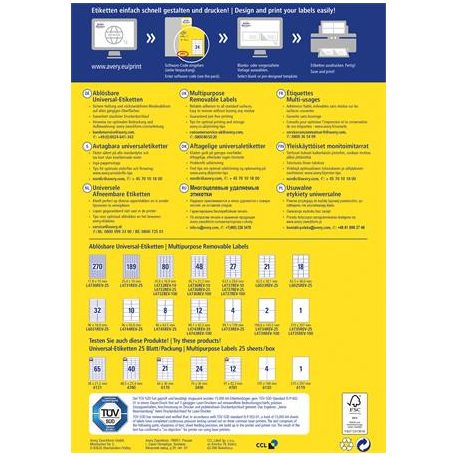 AVERY ZWECKFORM Etikett, univerzális, eltávolítható, 63,5x29,6 mm, AVERY ZWECKFORM, 2700 etikett/csomag