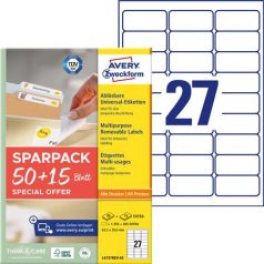   AVERY ZWECKFORM Etikett, univerzális, eltávolítható, 63,5x29,6 mm, AVERY ZWECKFORM, "Sparpack", 1755 etikett/csomag