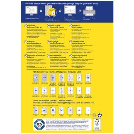 AVERY ZWECKFORM Etikett, univerzális, eltávolítható, 96x50,8 mm, AVERY ZWECKFORM, 300 etikett/csomag